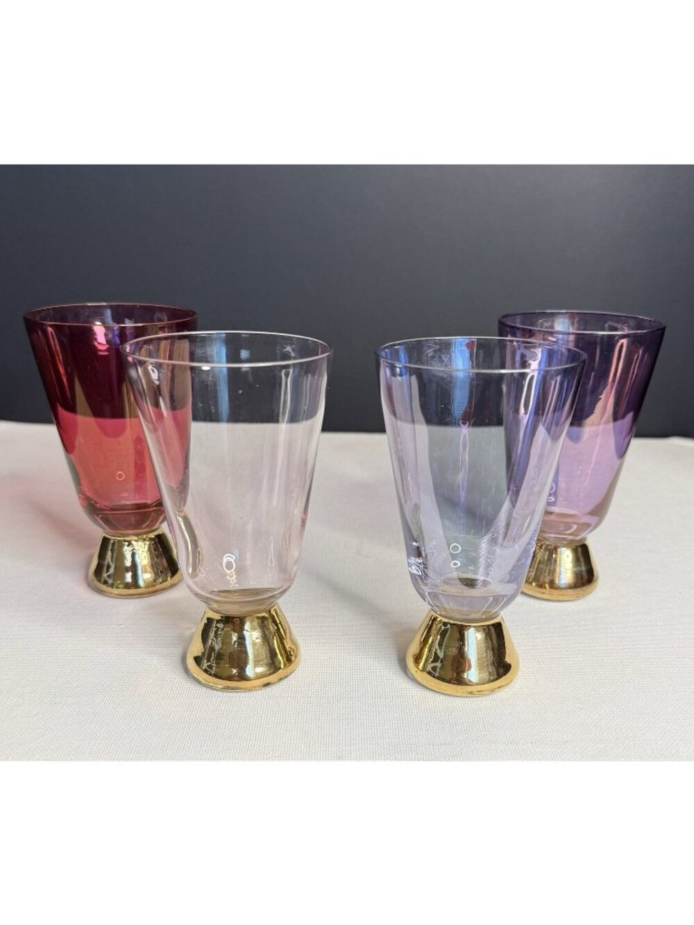4pc Iridescent Mid Century Highball Glasses Vintage 50s Barware MCM 60s Feminine